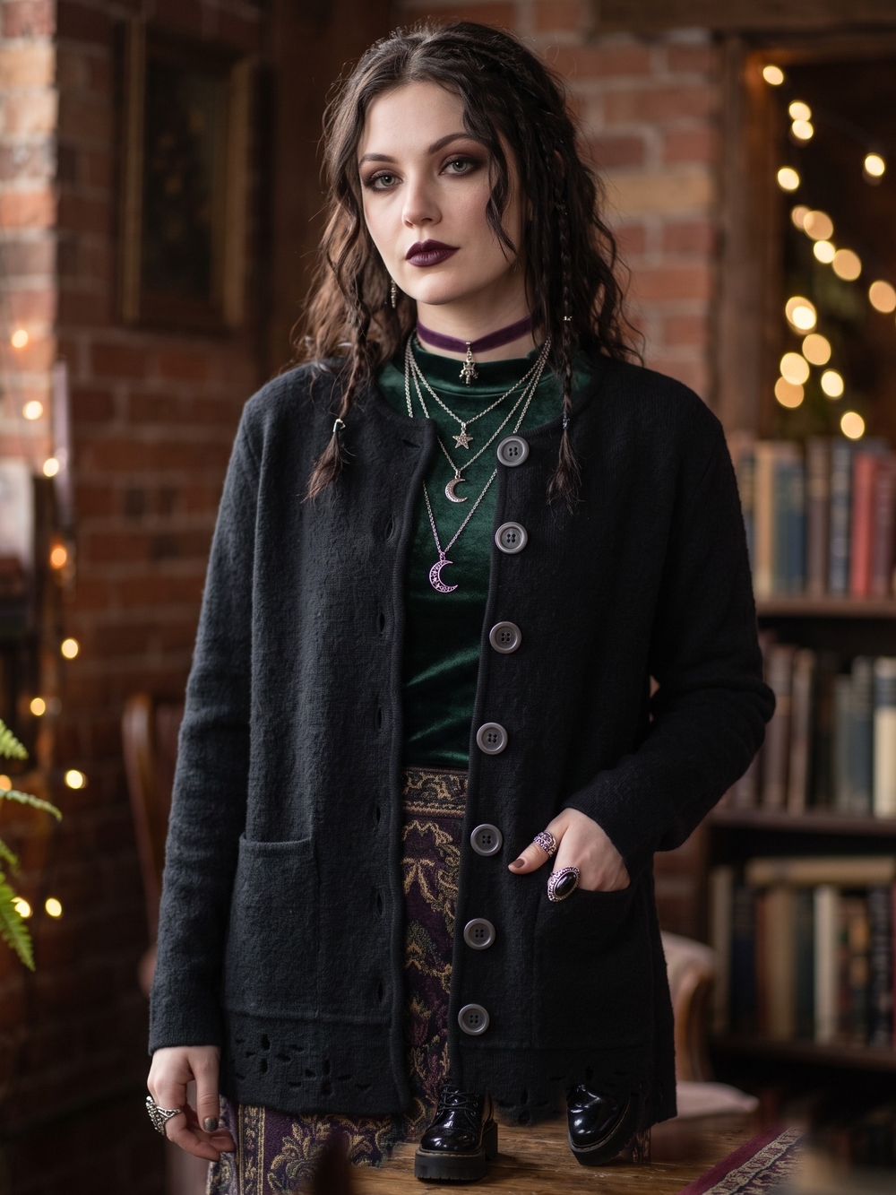 Vintage Boiled Wool Knit Jacket Sweater Dark Academia Whimsigoth Corpcore